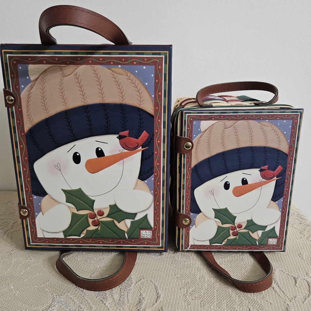 NWT Jan Shade Beach Nesting Snowman Wooden Baskets with Handles, Set of 2